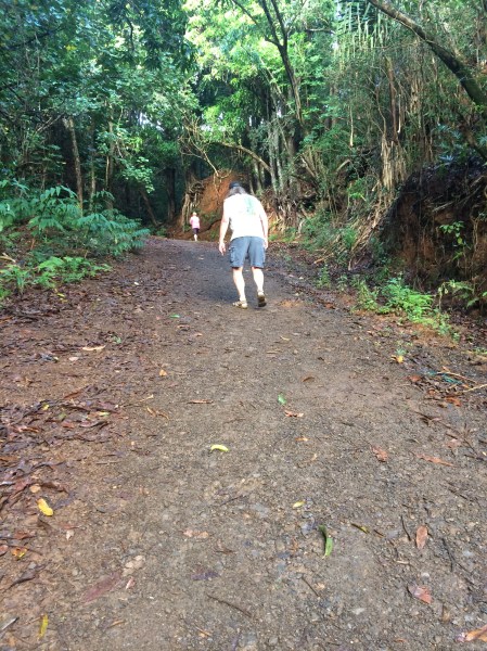 David and Eric hiking back up from Anini Beach last year - you call this a vacation?