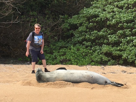 Monk seal spits at Eric